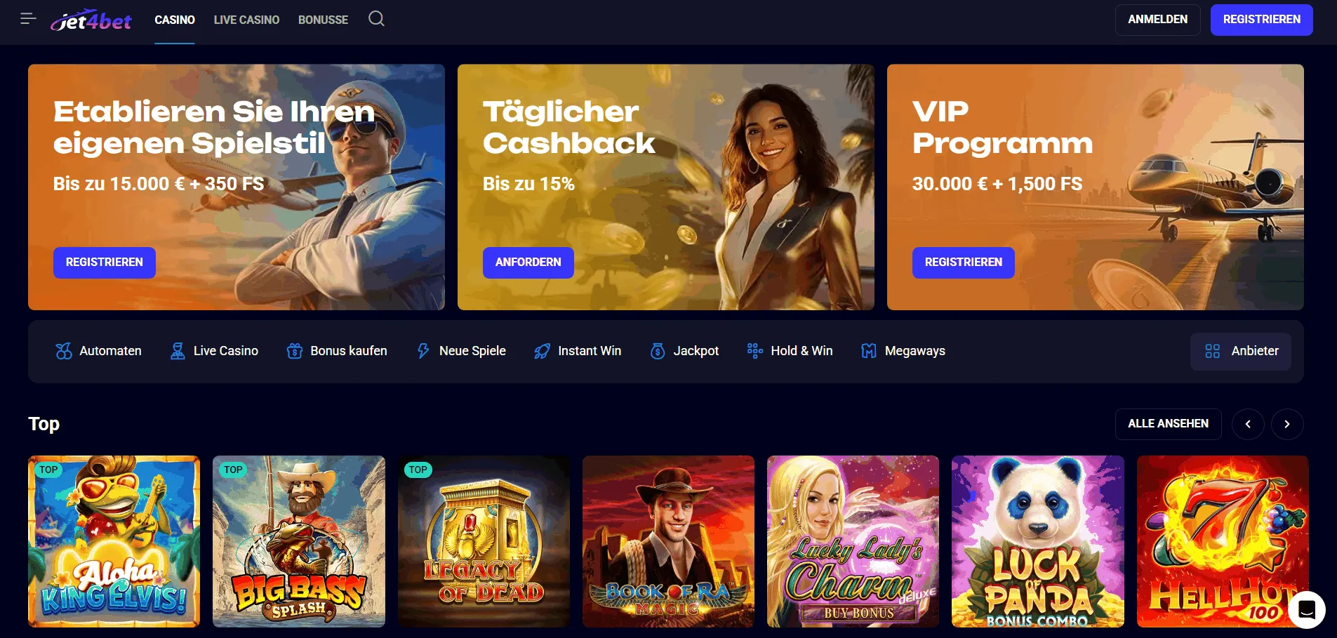 Jet4bet Casino Startseite